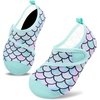 image:imageVIFUUR Kids Water Shoes Boys Girls Barefoot Water Sports Socks HookampLoop Beach Shoes Quick Dry Aqua Socks Swim Walking Outdoor Sports for ToddlerFish Scales Green