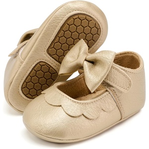 image:imageVIFUUR Baby Girls Mary Jane Flats Bowknot Soft Sole Pre Walker Shoes04 Gold Bow