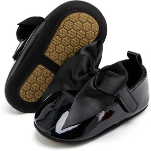 image:imageVIFUUR Baby Girls Mary Jane Flats Bowknot Soft Sole Pre Walker ShoesGlossy Black