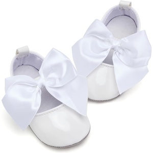 image:imageVIFUUR Baby Girls Mary Jane Flats Bowknot Soft Sole Pre Walker ShoesGlossy White