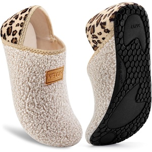 image:imageVIFUUR House Slippers for Women Men Fuzzy Barefoot Slipper Socks01 Beige Leopard