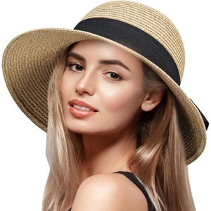 image:imageVIFUUR Womens Straw Hats Wide Brim Summer Visor Beach Sun Hat Packable UPF UV Foldable Travel
